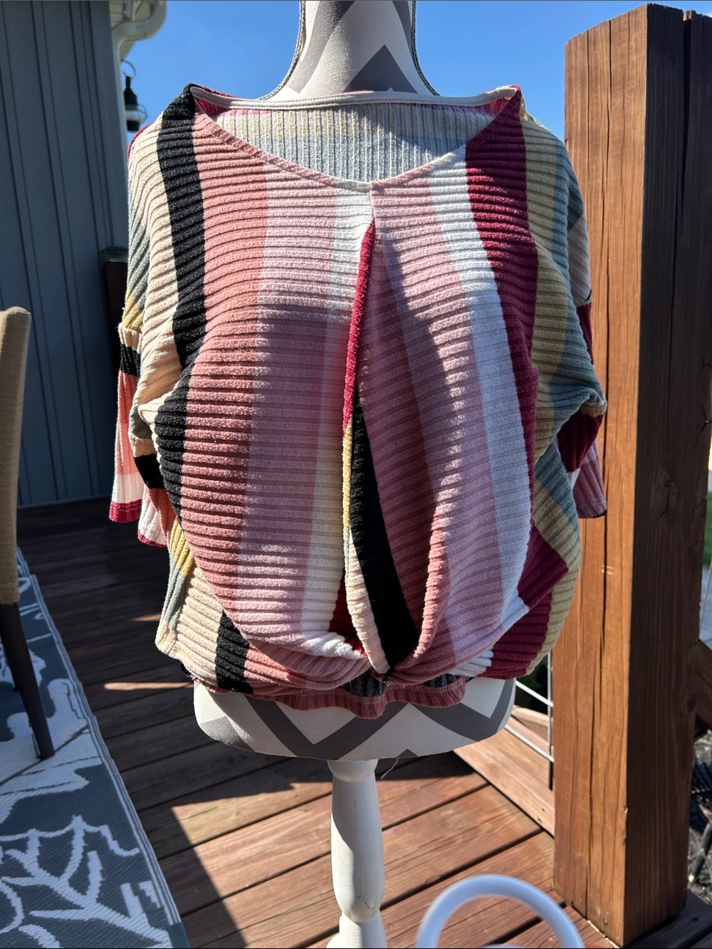 Striped Pink Multi-Color Twist-Front Women's Sweater